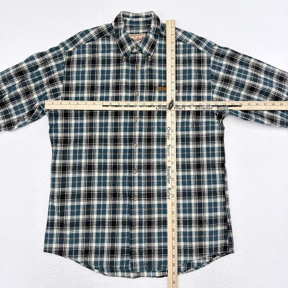 Woolrich‎ Shirt Mens Size Medium Green Plaid Flannel Button Down Hiking Workwear - Picture 7 of 9